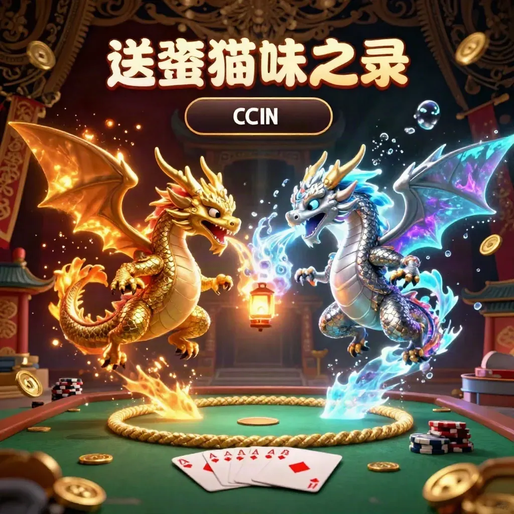 Twin gold and silver dragons clash in a glowing casino arena with poker props and treasure.